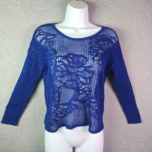 INC International Concepts Loose Knit Sweater Bright Blue S Linen Blend Coastal